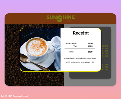 DailyUI #017 - Purchase Receipt cafe coffee dailyui 017 dailyui 17 design purchase receipt ui ui design