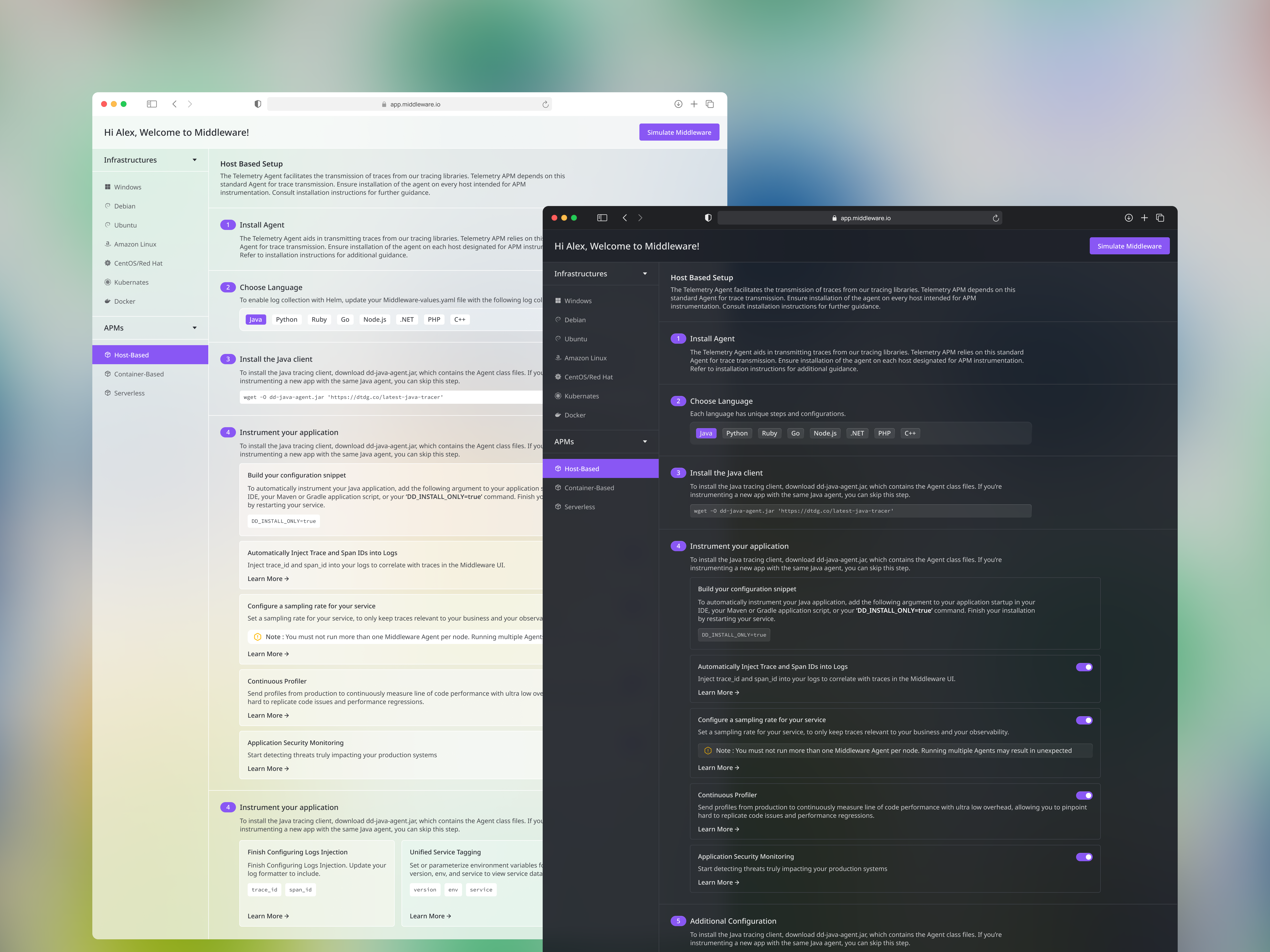 Settings Interface for Cloud Observability cloud infrastructure cloud observability dark mode ui data monitoring platform developer tools ui glassmorphism gradient product ui high performance light mode ui modern interface purple ui responsive ui saas settings interface settings ui tech settings ui design user interface ux design web application