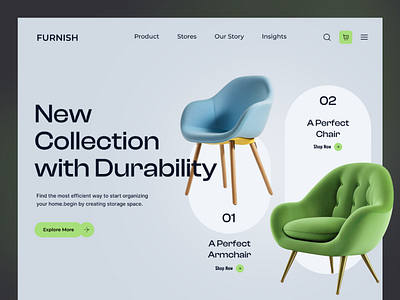 Furniture E-Commerce Hero Section 3d animation app branding chair design ecommerce furniture furniture website graphic design header herosection landingpage logo motion graphics typography ui ux website