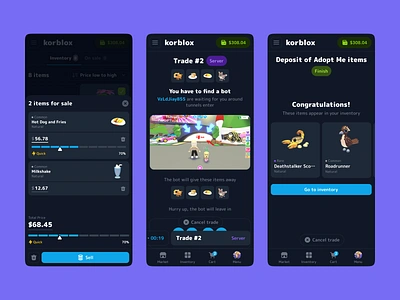 Roblox Marketplace - Mobile Version basket blockchain blox buy cart confirmation crypto exchange game gaming market marketplace mobile overview progress roblox sell trade trading value