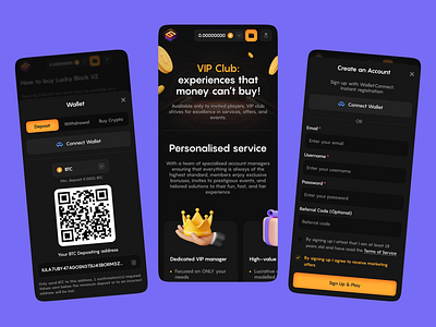 6666 Block - Mobile Casino betting blockchain casino casino games casino vip crypto gambling game gaming igaming mobile casino modal window online casino qr code sign up vip wallet