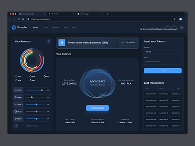 Octaplex: dApp app bar branding cards chart crypto cryptocurrency dapp dashboard graph navigation product stake staking table ui ux visual wallet web