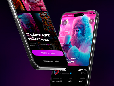 NFT Marketplace Mobile App bitcoin blockchain cryptoapp cryptoart cryptocurrency cryptodesign cryptowallet dapp defi fintech interface mobile mobileappdesign mobileui nft nftapp nftmarketplace uidesign userexperience uxdesign