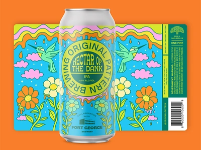 Nectar of the Dank IPA beer design beer label groovy illustration packaging