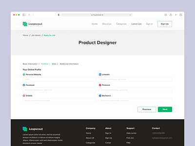 Job Portfolio Page design dribbble job job finder job portfolio design job seeker portfolio ui uidesign webdesign