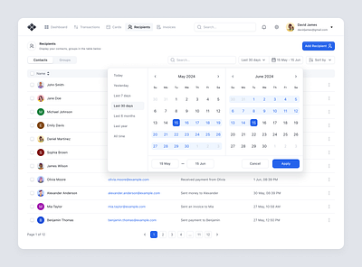 Date Range Component calendar components dashboard date picker date range component fintech product design sales ui ux web app