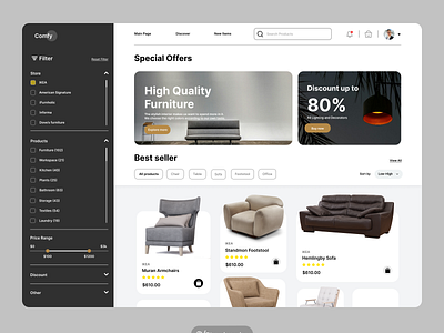 Comfy Furniture Website Design branding chair ecommerce furniture homedecor landing page logo nayeem online store shop store shopify shopify store store ui ui web design website