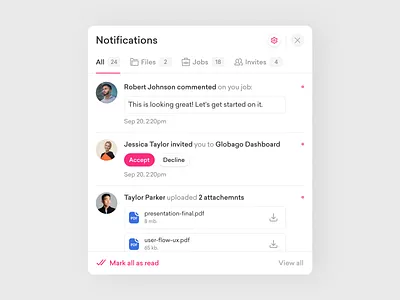 GigGrove - Notifications app b2b b2c branding dashboard design freelance illustration interface logo minimal notifications product toglas ui ux