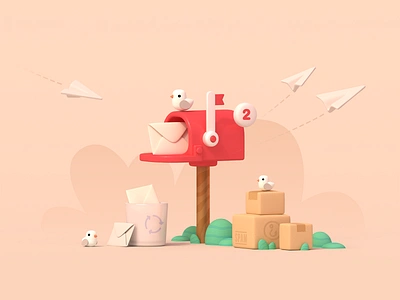 Physical Mailbox 3d bird blender illustration inbox mail mailbox