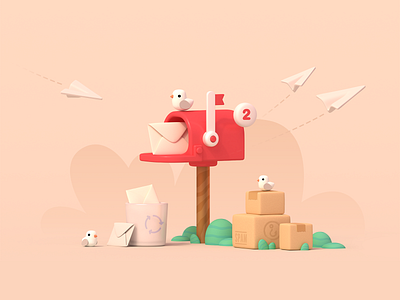 Physical Mailbox 3d bird blender illustration inbox mail mailbox