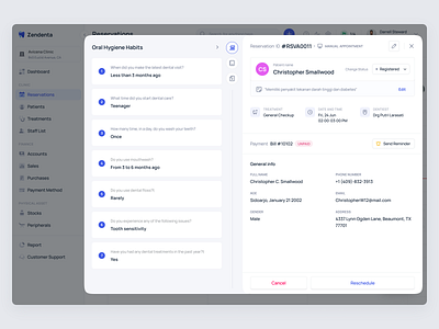 Zendenta – Patient Oral Hygiene Habits clinic dental management oral hygiene habits patient information product design reservation saas ui ux web design