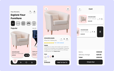 Furniture E-Commerce App appdesign ecommerceui furnitureui mobileui ui uiinspiration uiux uiuxdesign userinterface uxdesign