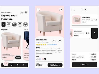 Furniture E-Commerce App appdesign ecommerceui furnitureui mobileui ui uiinspiration uiux uiuxdesign userinterface uxdesign