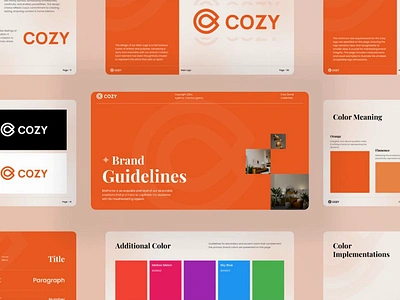 Cozy - Brand Guidelines - Collage Animation agency animation brand guide branding clean color company design design guide design system interaction interior logo modern orange pitchdeck presentation real estate stationary styleguide