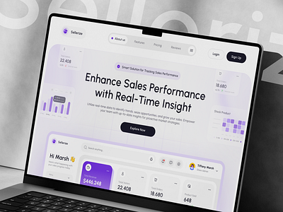 Sellerize - Sales Management Landing Page app branding clean crm customer dashboard design home page landing page purple saas sales sales management typography ui ux white