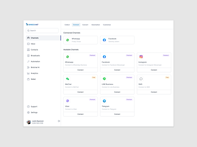 Web app - channels screen channels screen connect screen connected channels multi platform ui design web app design