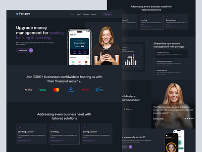 Fast pay-Finance Landing Page Design bank bank website credit card finance finance app finance landing page financial fintech fintech landing page fintech website home page transaction ui design web design website