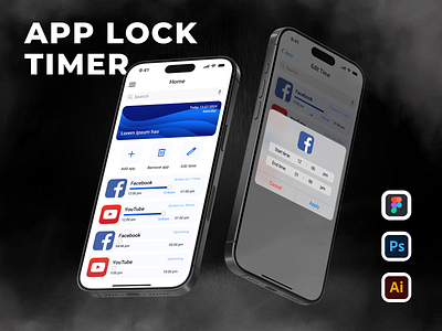 App Lock Timer Control Application Design app app design app lock app lock timer application application design figma design locker mobile app mobile app design mockup photoshop design timer lock ui uiux design