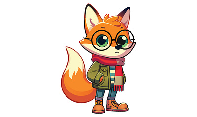 2D Fox Character for storytelling 2d art fox character glasses googles green eyes illustrstion jacket orange red scarf shoes vector art