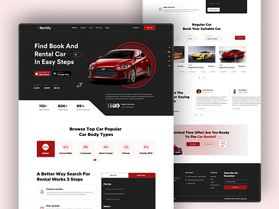 Rentify - 🚗Car Rental Landing Page auto automotive car booking car dashboard car interface car rental car rental app landing page page rent rent a car ux vehicle web webdesign