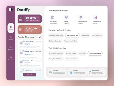 DoctiFy | Your Comprehensive Medical Service App antdesk doctor finder doctor review health app health management health reports healthcare app idealrahi madical care medical services medical tests medicine purchase online doctors patient reports ui ux design webapp website design