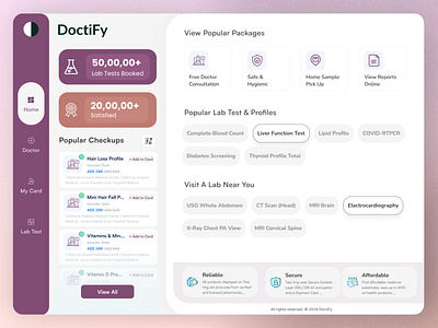 DoctiFy | Your Comprehensive Medical Service App antdesk doctor finder doctor review health app health management health reports healthcare app idealrahi madical care medical services medical tests medicine purchase online doctors patient reports ui ux design webapp website design