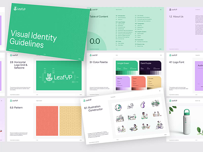 LeafUp - Brand Guidelines brand brand guidelines brand identity branding clean conservation design funding fundraiser graphic design green identity illustration logo logo design pastel platform style guide vektora visual identity