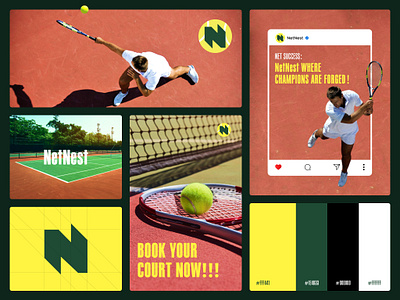 NetNest - Brand Identity for Premier Tennis Court brand branding court graphic design identity innovativeglance landingpage tennis trending ui uiux vector