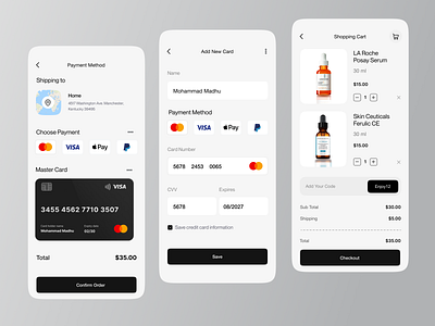 Payment Option e-commerce app design add to cart app design beauty app beauty product checkout cosmetics e commerce ecommerce app fashion app ios mobile app online payment payment option product design shop app skin care app store ui uiux ux