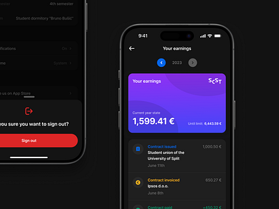 Unispot – Dark mode analytics android app banking cards clean college dark mode design education ios minimal mobile native product profile student ui university ux