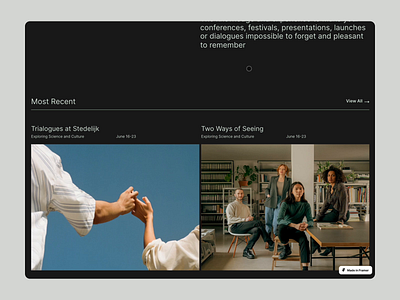 Events → Festivals → Conferences. Webdesign with Framer framer microanimations ui design