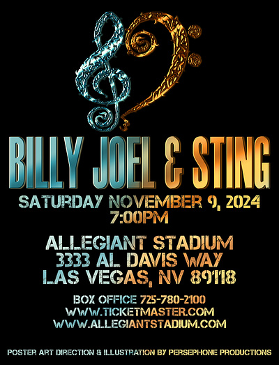 Billy Joel & Sting, gig poster. art direction bass clef billy joel branding digital art event poster gig poster graphic art graphic design illustration las vegas original concept rock concert sting treble clef