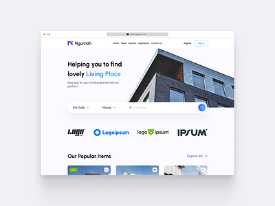 Ngumah - Property Landing Page airbnb buy design ecommerce home house landing page onlinestore product property rent sell shop simple ui uiux ux vacation webapp webdesign