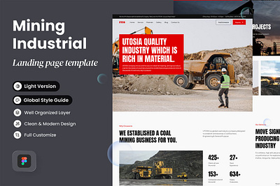 Mining Industrial Landing Page app landing page design kit figma industrial landing page landing page landing page template mining mining industrial mining landing page mobile landing page product landing saas landing sketch software startup landing page theme ui kit web design mockup website design website template