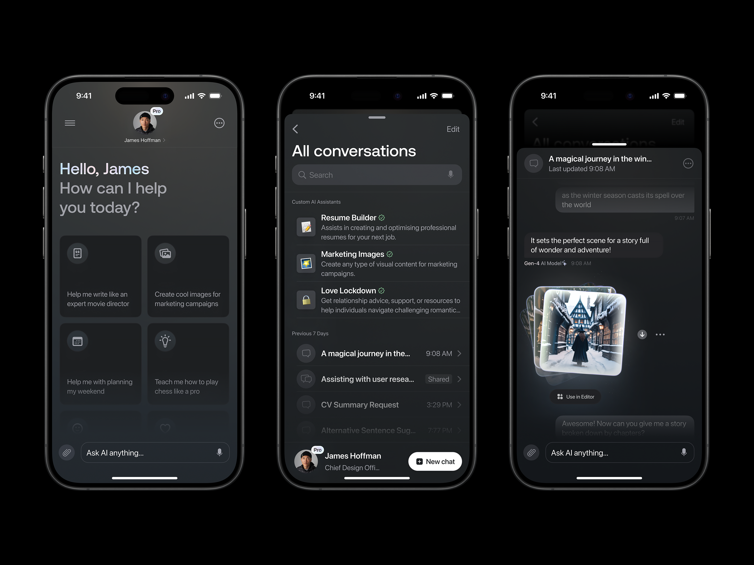 Generative AI Mobile UI/UX Design in Dark Mode