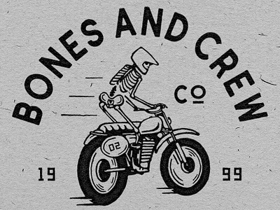 Bones and Crew appareldesign artwork badge badgedesign graphic design logo motorcycle skull tshirtdesign vintagedesign