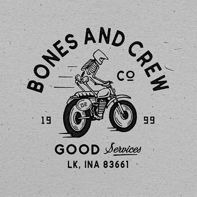 Bones and Crew appareldesign artwork badge badgedesign graphic design logo motorcycle skull tshirtdesign vintagedesign