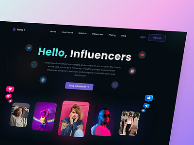 Influencer Campaign landing Page black theme branding campaign card clean clean ui dark theme influencer influencer campaign landing page landing page ui marketplace modern design product design ui ux web design web page website design website ui