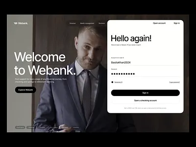 Webank Login Landing page design bank app bank landing page bank website banking banking ui digital bank digital banking finance fintech landing page landing page animation login minimal sign up signin user interface web design webank website animation website design
