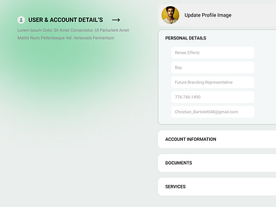 User & Account info account details account info collapse expand info left panel personal personal details profile user user details user info
