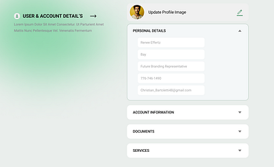 User & Account info account details account info collapse expand info left panel personal personal details profile user user details user info