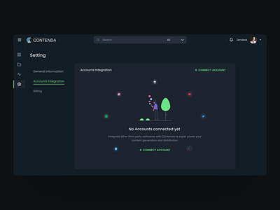 Social Media Accounts Integrations accounts ai ai app ai application ai design ai features clean dashboard design integration interface layout marketing product design saas screen social media platforms ui ux web