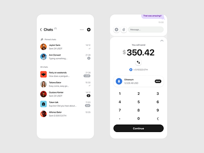 Chats → Wallet amount chat clean crypto currency message token ui ux