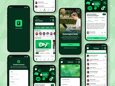 Educors™ — eLearning Platform Mobile App UI UX Design app design course app courses e learning edtech education education app education learning elearning elearning app green ui ios app online class online class app online course app online education app online school app online study app school app uidesign