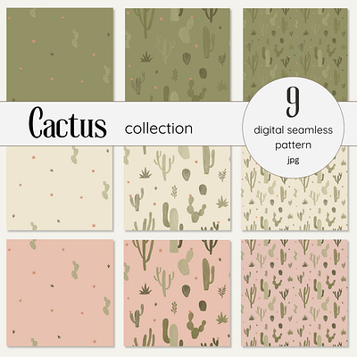 Cactus pattern collection cactus pattern digital digital pattern digital wallpaper draw illustration seamless pattern succulent texas wall art wallpaper watercolor pattern