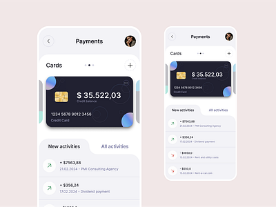 Payment App- keep track of all your expenses activities api app app design bank bitbithooray contract credit card dark design finance insurance light mobile mobile app payment ui ux wallet