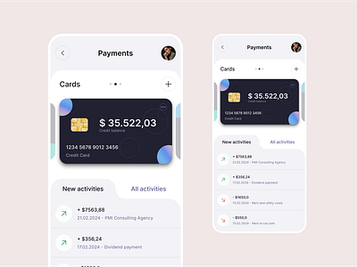 Payment Overview - keep track of all your expenses activities api app app design bank bitbithooray contract credit card dark design expenxes finance insurance light mobile mobile app payment ui ux