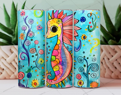 Hand Drawn Seahorse Skinny Tumbler Wrap color image custom tumbler design hand drawn template illustration photography seahorse design seahorse tumbler seahorse vector skinny tumbler sublimation tumbler art tumbler design tumbler sublimation tumbler vector art tumbler warp vector art waterslide tumbler