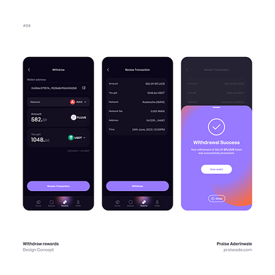 Withdraw rewards crypto product design ui uiux ux design web3