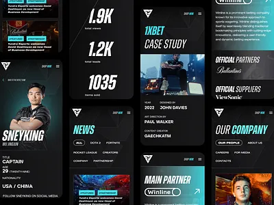 Subpages Mobile UI 2d about company black blue business case stydy dark design esport gaming gradient mobile news subpages tabs tundra typography ui ux vector